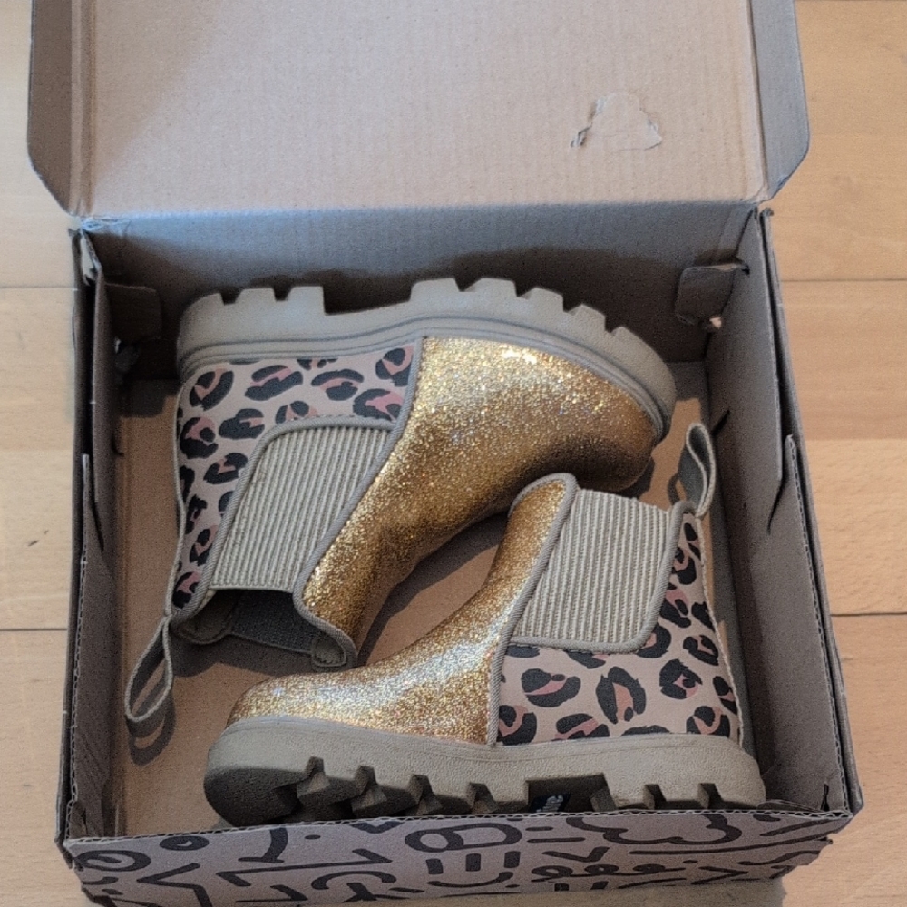 Gold and Leopard Print Kids Boots
